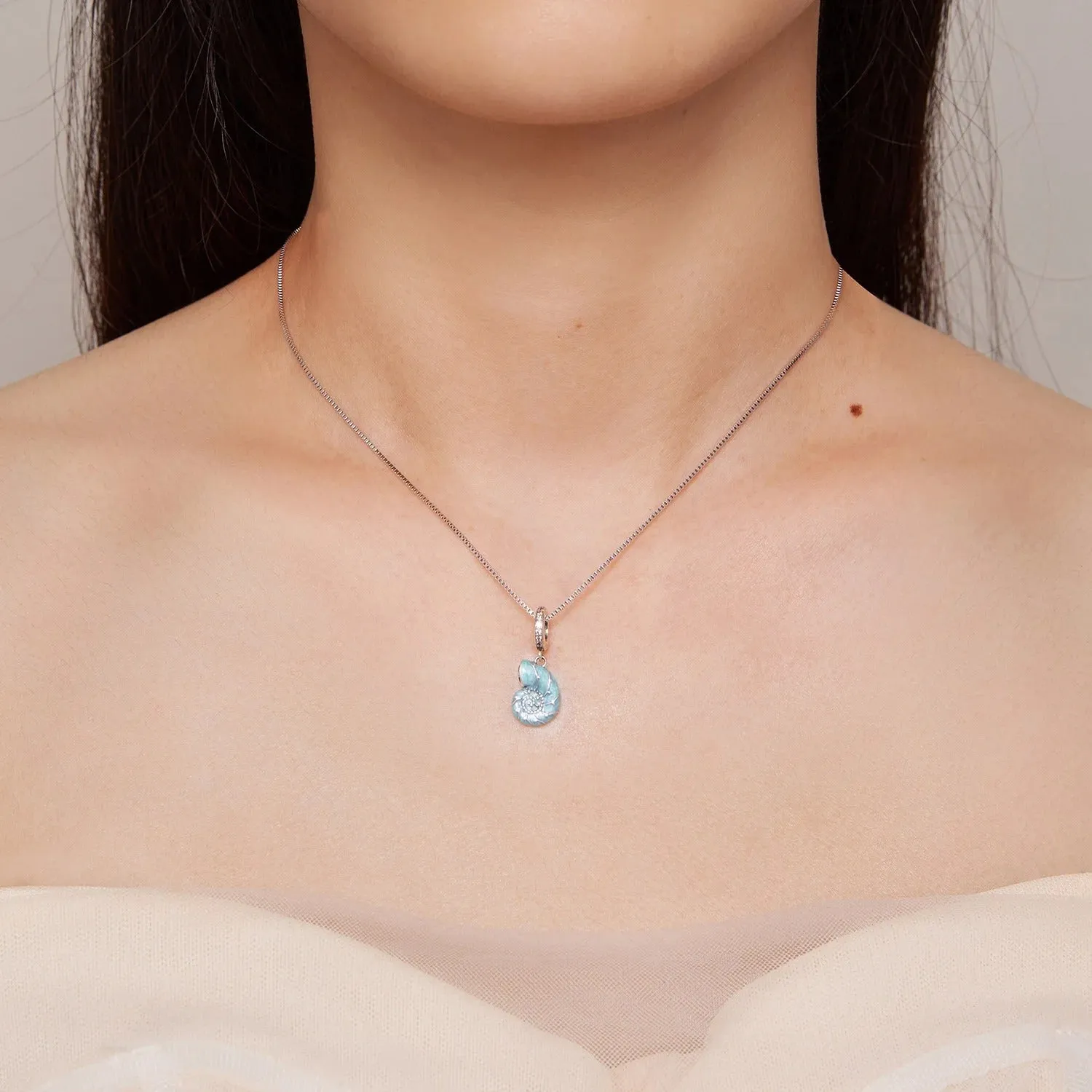 925 Sterling Silver Blue Conch Necklace for Women Ocean Style Pendant Party Jewelry