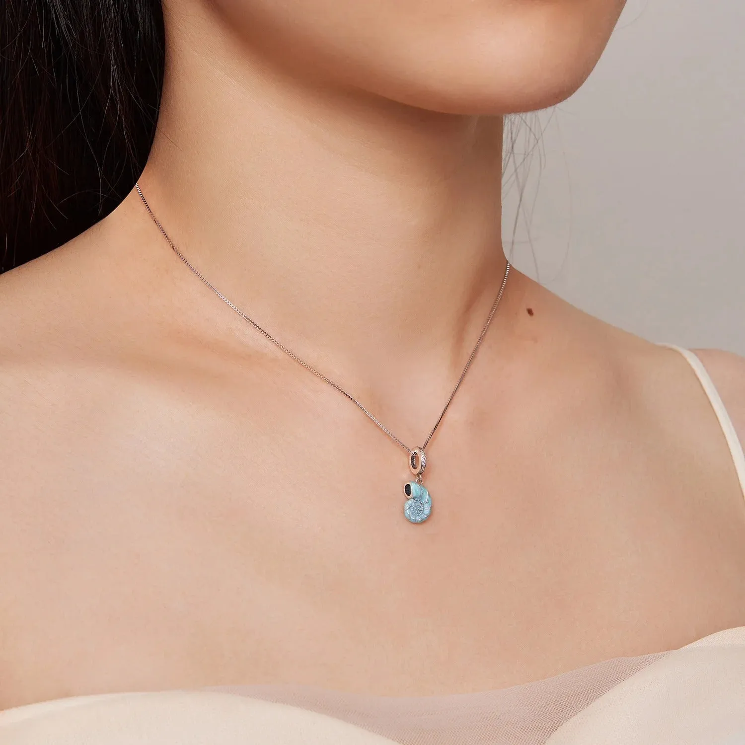925 Sterling Silver Blue Conch Necklace for Women Ocean Style Pendant Party Jewelry
