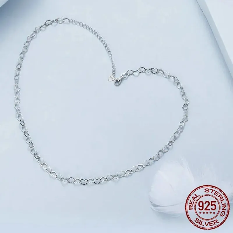 925 Sterling Silver Heart Chain Necklace for Women Men and Girls