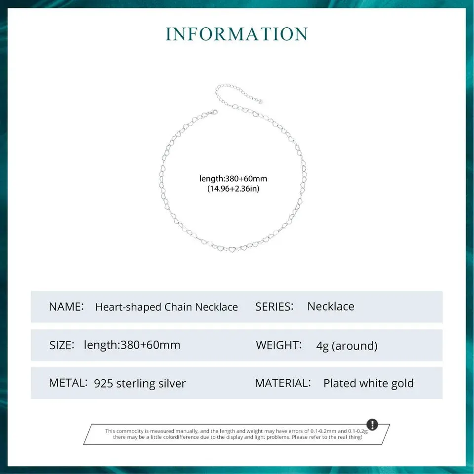 925 Sterling Silver Heart Chain Necklace for Women Men and Girls