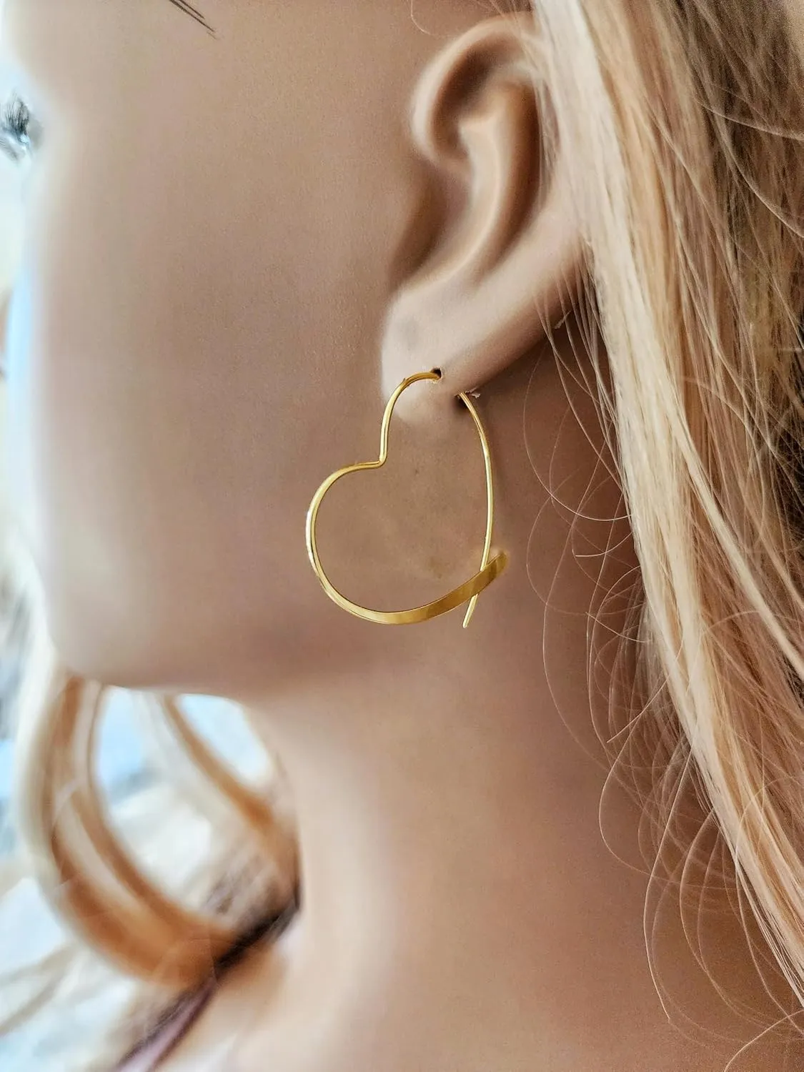 925 Sterling Silver Heart Hoop Earrings/Open Heart Earrings/Large Lightweight/Contemporary/Minimalist/Wire Heart/Gift for Her (Yellow 18k Gold Plated)
