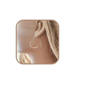 925 Sterling Silver Heart Hoop Earrings/Open Heart Earrings/Large Lightweight/Contemporary/Minimalist/Wire Heart/Gift for Her (Yellow 18k Gold Plated)