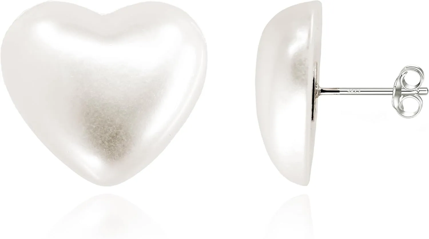 925 Sterling Silver Heart Shaped Pearl Earrings  Hypoallergenic Large Faux Pearl Studs Set for Sensitive Ears  Lightweight Cute Romantic Jewelry for Wome [PER-ST-H20]