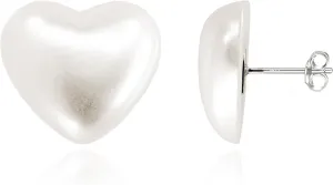 925 Sterling Silver Heart Shaped Pearl Earrings  Hypoallergenic Large Faux Pearl Studs Set for Sensitive Ears  Lightweight Cute Romantic Jewelry for Wome [PER-ST-H20]