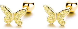 925 Sterling Silver Hypoallergenic Screw Back Cute Butterfly Stud Earrings for Women