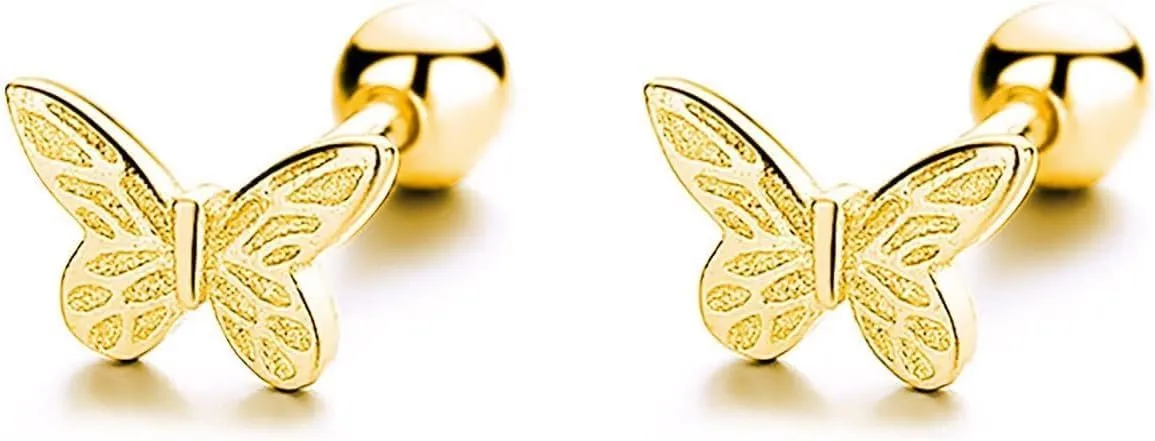 925 Sterling Silver Hypoallergenic Screw Back Cute Butterfly Stud Earrings for Women