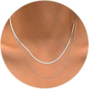 925 Sterling Silver Layered Necklaces for Women - Dainty Herringbone Necklace & Trendy Stacked Jewelry, Hypoallergenic Gift for Easter, Anniversary, Birthday, Christmas, or Mother's Day