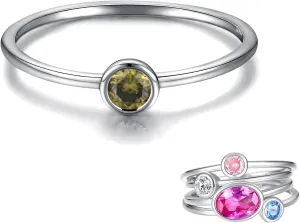925 Sterling Silver Mother Birthstone Stackable Rings Set Mom Ring with Birthstone Family Ring Mother's Day Jewelry Gifts for Wife Mama