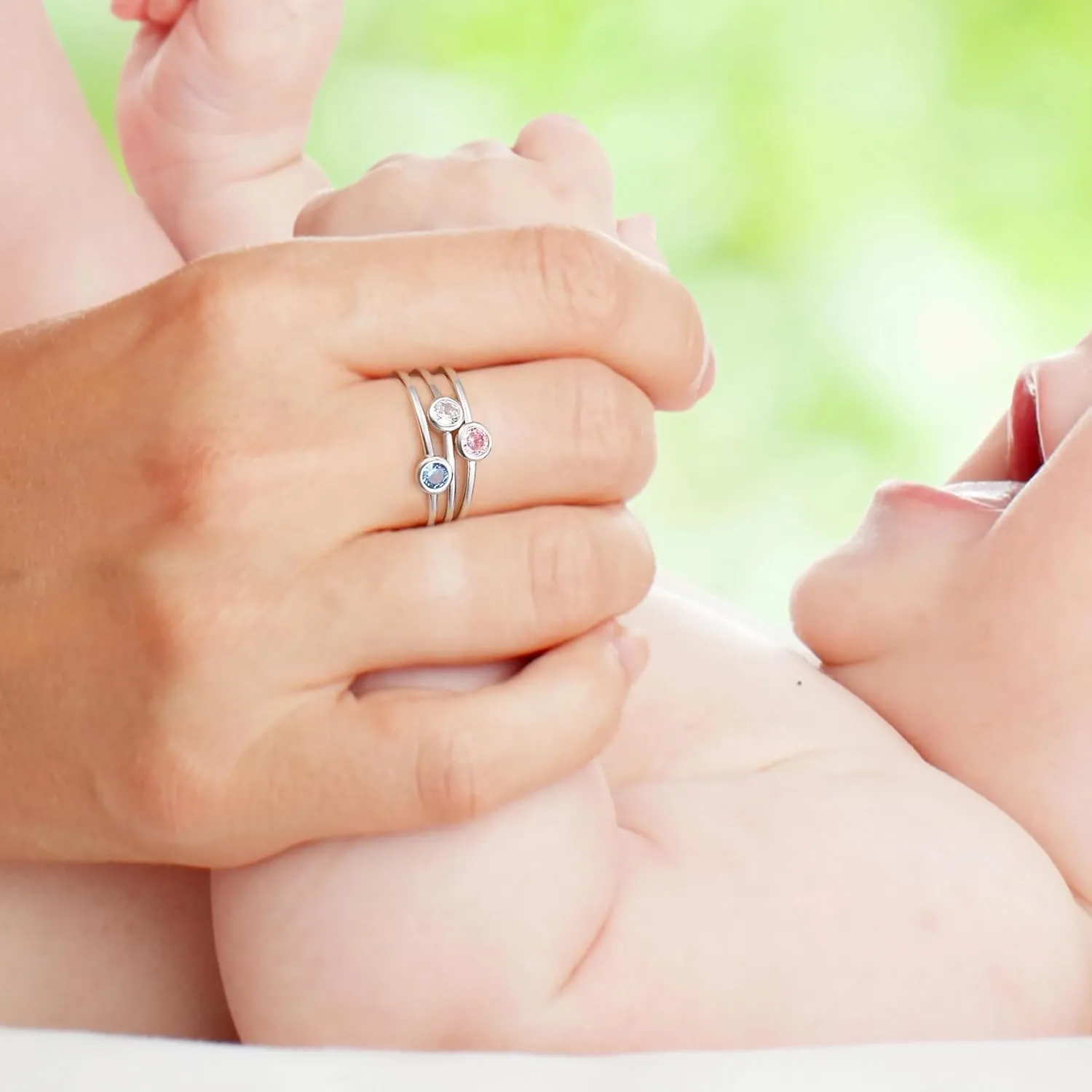 925 Sterling Silver Mother Birthstone Stackable Rings Set Mom Ring with Birthstone Family Ring Mother's Day Jewelry Gifts for Wife Mama