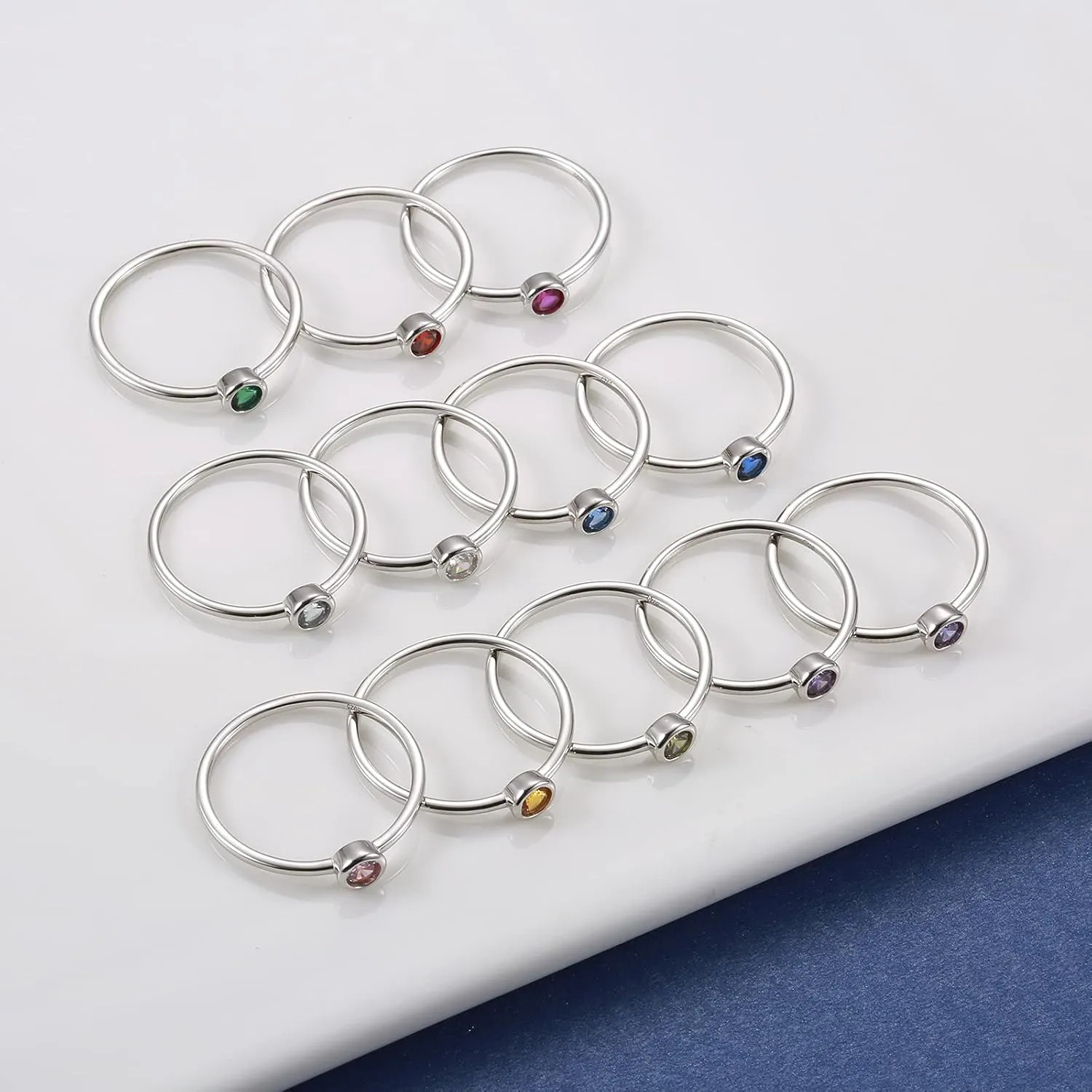 925 Sterling Silver Mother Birthstone Stackable Rings Set Mom Ring with Birthstone Family Ring Mother's Day Jewelry Gifts for Wife Mama