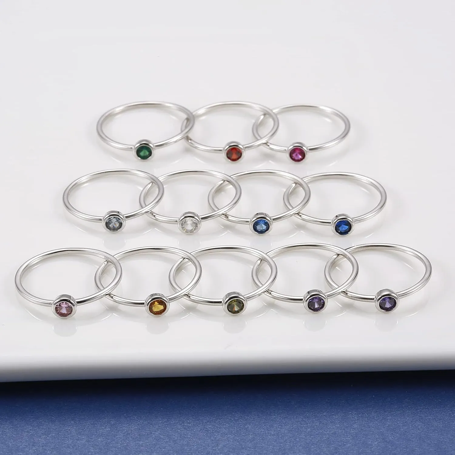 925 Sterling Silver Mother Birthstone Stackable Rings Set Mom Ring with Birthstone Family Ring Mother's Day Jewelry Gifts for Wife Mama