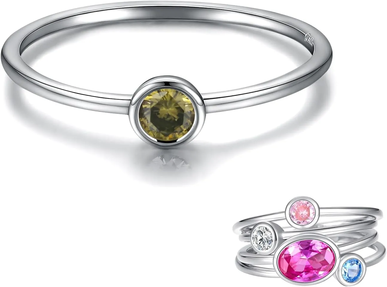 925 Sterling Silver Mother Birthstone Stackable Rings Set Mom Ring with Birthstone Family Ring Mother's Day Jewelry Gifts for Wife Mama
