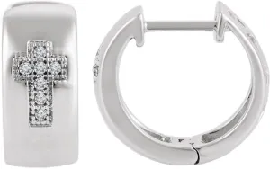 925 Sterling Silver Polished .05 Dwt Diamond Religious Faith Cross Earrings Stud Earring for Women