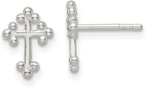 925 Sterling Silver Polished Budded Religious Faith Cross Post Earrings 11.18x8.17mm Wide Stud Earring for Women
