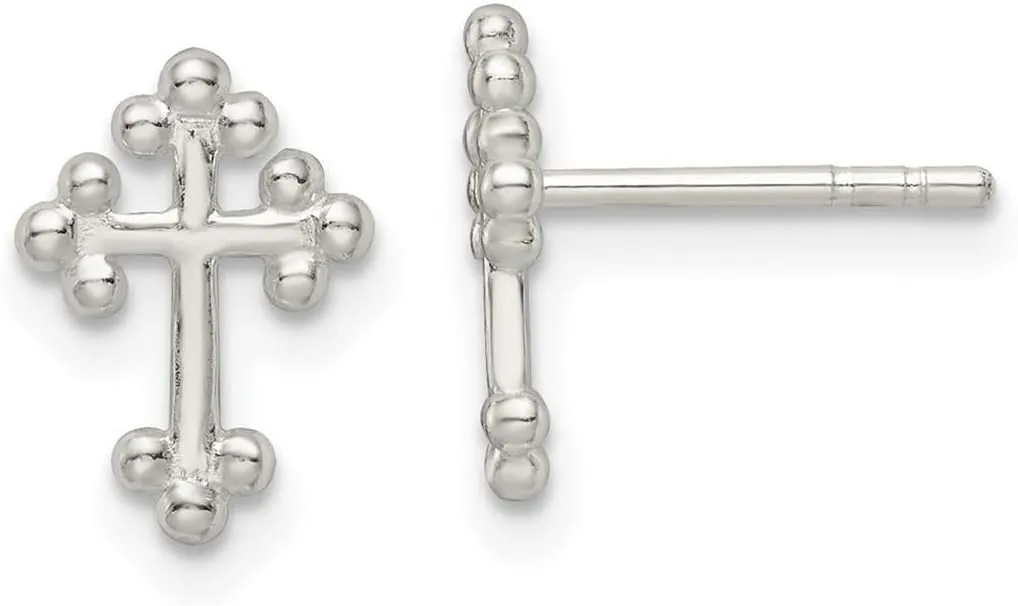 925 Sterling Silver Polished Budded Religious Faith Cross Post Earrings 11.18x8.17mm Wide Stud Earring for Women