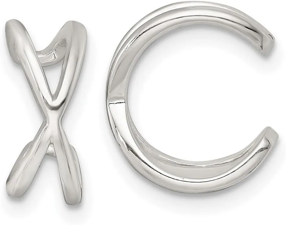 925 Sterling Silver Polished Criss Religious Faith Cross Pair Of Ear Cuffs 12.7x5.3mm Wide-Ear Cuff for Women