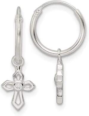 925 Sterling Silver Polished CZ Simulated Diamond Passion Religious Faith Cross Dangle Endless Hoop Earrings 22.9x12.6mm Wide-Hoop Earring for Women
