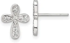 925 Sterling Silver Polished CZ Simulated Diamond Religious Faith Cross Post Earrings 12x9.5mm Wide Stud Earring for Women