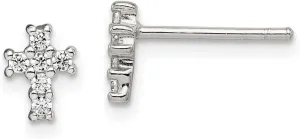925 Sterling Silver Polished CZ Simulated Diamond Religious Faith Cross Post Earrings 8x5mm Wide Stud Earring for Women