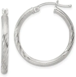 925 Sterling Silver Polished Diamond-cut Hoop Earrings (L-27mm, W-25mm)