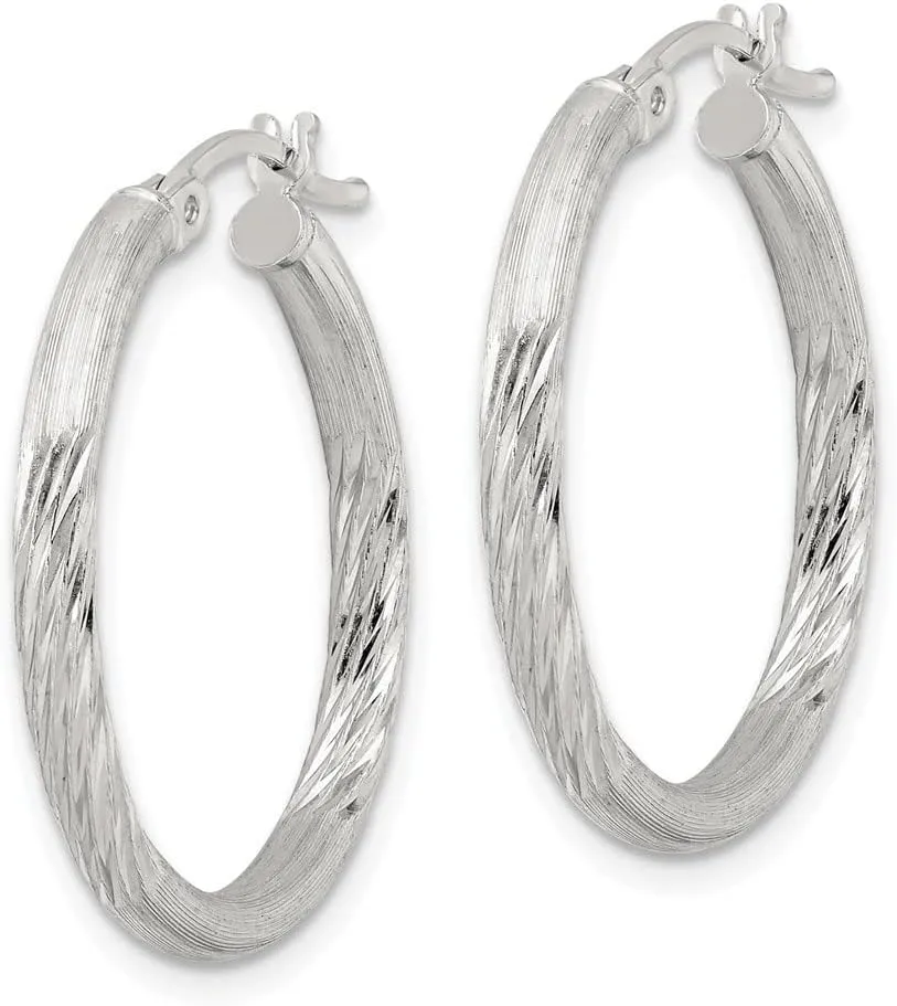 925 Sterling Silver Polished Diamond-cut Hoop Earrings (L-27mm, W-25mm)