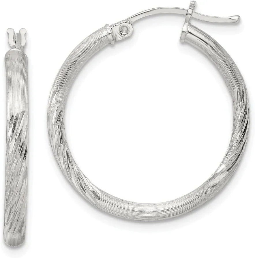 925 Sterling Silver Polished Diamond-cut Hoop Earrings (L-27mm, W-25mm)