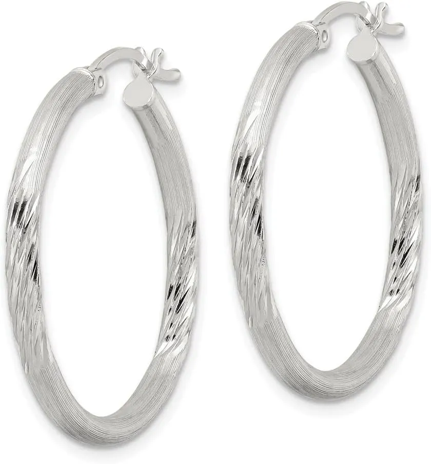 925 Sterling Silver Polished Diamond-cut Hoop Earrings (L-32mm, W-30mm)