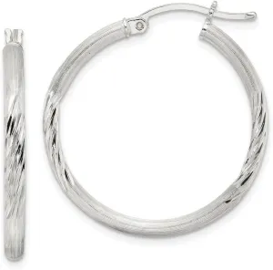 925 Sterling Silver Polished Diamond-cut Hoop Earrings (L-32mm, W-30mm)