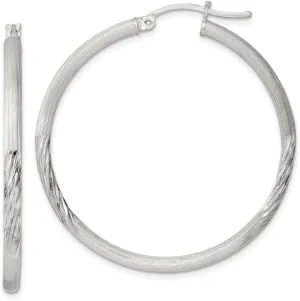 925 Sterling Silver Polished Diamond-cut Hoop Earrings (L-41mm, W-39mm)