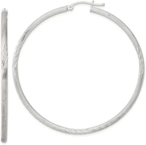 925 Sterling Silver Polished Diamond-cut Hoop Earrings (L-63mm, W-60mm)
