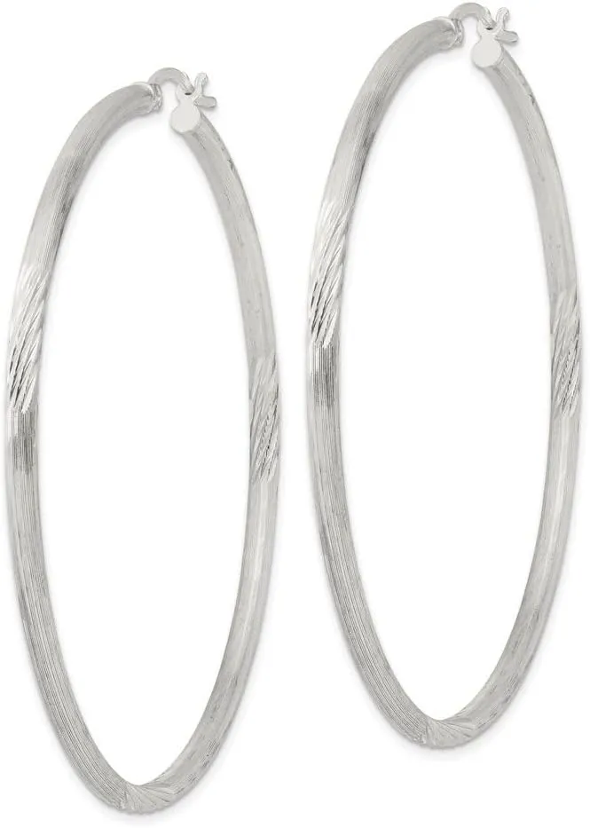 925 Sterling Silver Polished Diamond-cut Hoop Earrings (L-63mm, W-60mm)