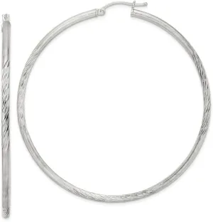 925 Sterling Silver Polished Diamond-cut Hoop Earrings (L-67mm, W-65mm)
