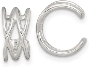 925 Sterling Silver Polished Double Criss Religious Faith Cross Pair Of Ear Cuffs 12.15x6.05mm Wide-Ear Cuff for Women