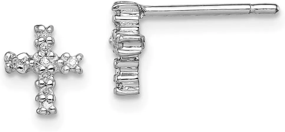 925 Sterling Silver Polished Rhodium Diamond Religious Faith Cross Post Earrings 7x6mm Wide Stud Earring for Women