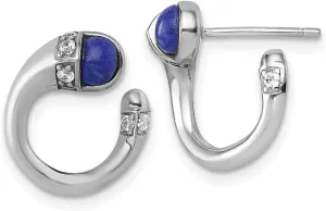 925 Sterling Silver Polished Rhodium Plated CZ Simulated Diamond and Lapis Cuff Post Earrings 14.9x14.65mm Wide Ear-Cuff for Women