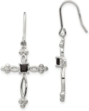 925 Sterling Silver Polished Shepherd hook Diamond Accent Cubic Zirconia Religious Faith Cross Earrings 41x20mm Wide Dangle Earring for Women
