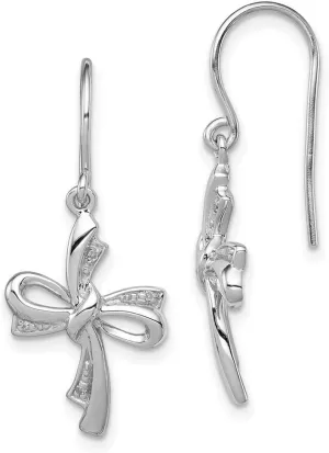 925 Sterling Silver Polished Shepherd hook Rhodium Plated Diamond Religious Faith Cross Long Drop Dangle Earrings 29x13mm Wide-Dangle Earring for Women