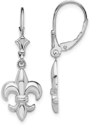 925 Sterling Silver Polished Small Fleur de Lis Leverback Earrings