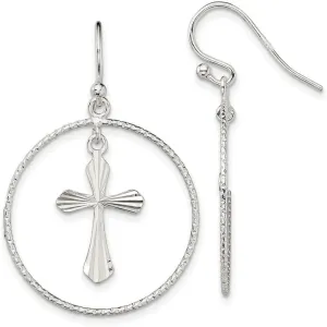 925 Sterling Silver Polished Sparkle Cut Religious Faith Cross Dangle In Ring Earrings 39x25.4mm Wide-Dangle Earring for Women