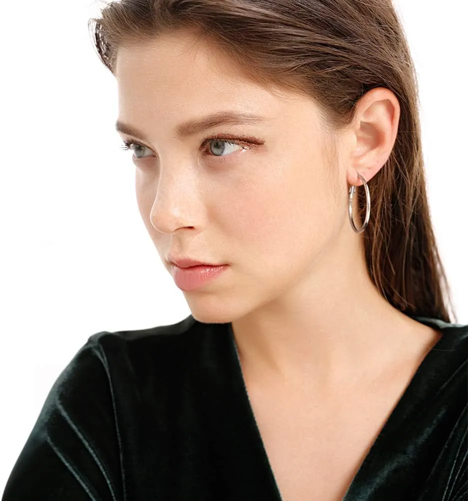 925 Sterling Silver Post Hoop Earrings, Lightweight Hoops 18K Gold Plated Polished Round Hoop Earrings For Women