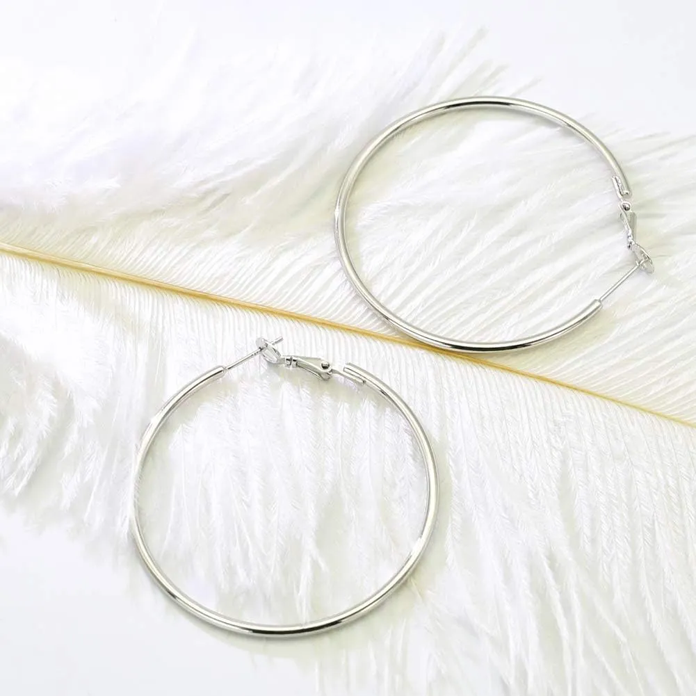 925 Sterling Silver Post Hoop Earrings, Lightweight Hoops 18K Gold Plated Polished Round Hoop Earrings For Women