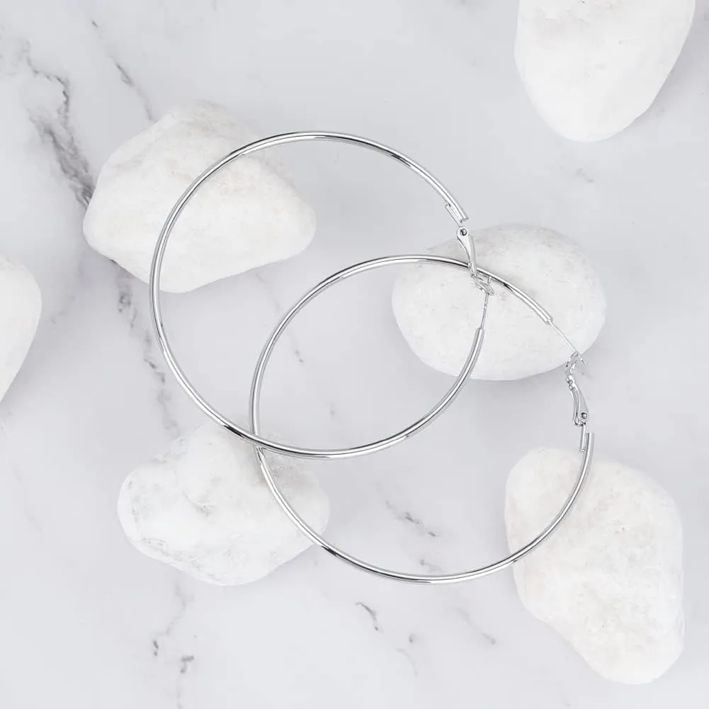 925 Sterling Silver Post Hoop Earrings, Lightweight Hoops 18K Gold Plated Polished Round Hoop Earrings For Women