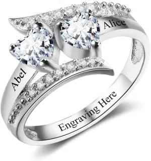 925 Sterling Silver Promise Rings for Her Personalized Mothers Rings with 2 Simulated Birthstones Womens Meaningful Engagement Wedding Names Jewelry (9)