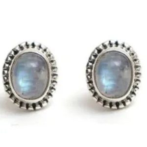 925 Sterling Silver Rainbow Moonstone Oxidised Stud Earrings, June Birthstone Crystal Earrings, Handmade Gemstone Jewelry for Girls & Womens, Trendy Silver Jewelry