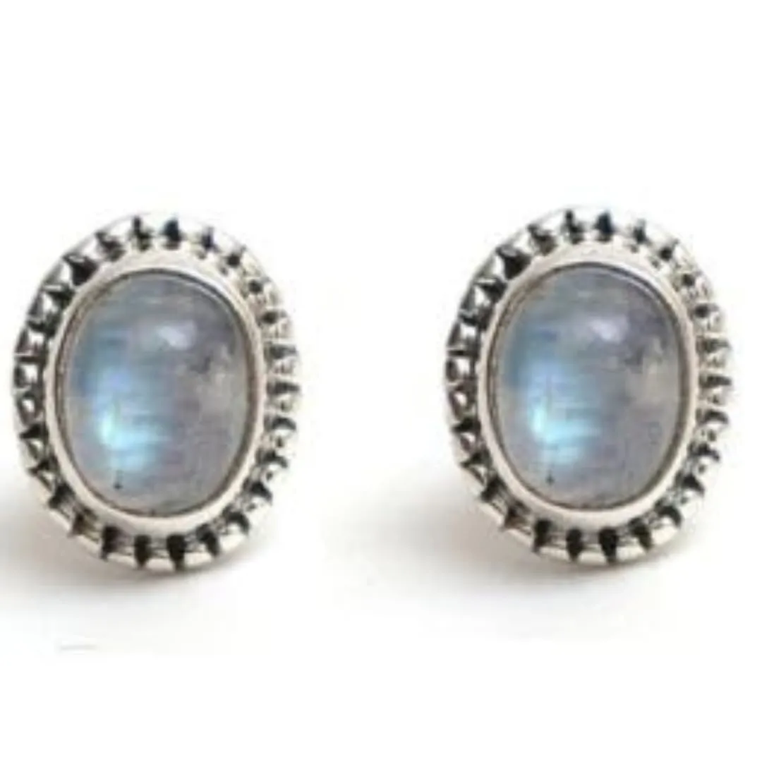 925 Sterling Silver Rainbow Moonstone Oxidised Stud Earrings, June Birthstone Crystal Earrings, Handmade Gemstone Jewelry for Girls & Womens, Trendy Silver Jewelry