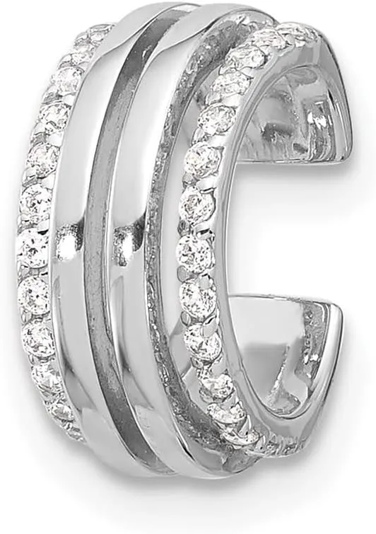 925 Sterling Silver Rhodium-plated Polished 4 Row Cubic zirconia Single Cuff Earrings
