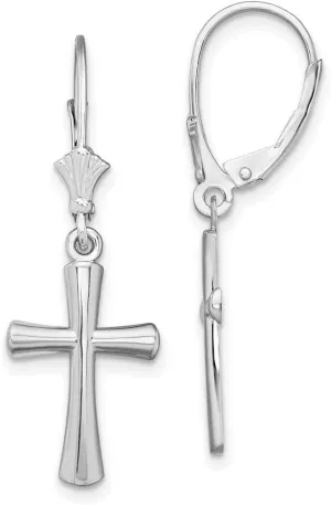925 Sterling Silver Rhodium Plated Polished Beveled Latin Religious Faith Cross Leverback Earrings 34.5x11.75mm Wide - Jewelry Gift for Mom