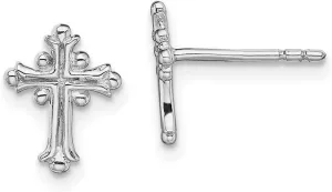 925 Sterling Silver Rhodium Plated Polished Fancy Religious Faith Cross Post Earrings 10.3x8mm Wide Stud Earring for Women