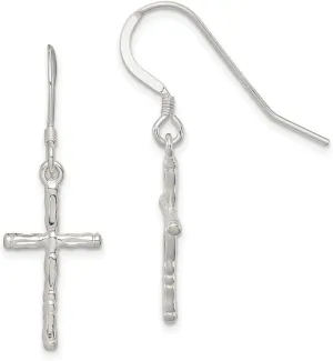 925 Sterling Silver Shepherd hook Polished Religious Faith Cross Earrings 36x11mm Wide Dangle Earring for Women