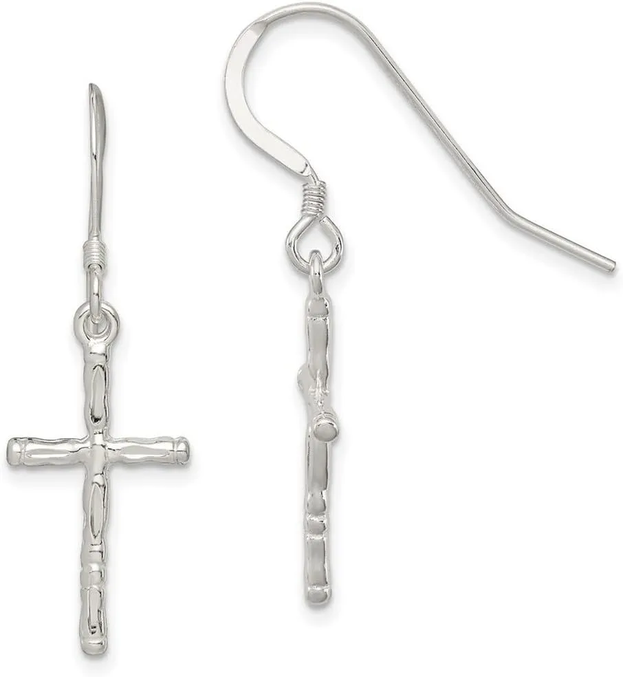 925 Sterling Silver Shepherd hook Polished Religious Faith Cross Earrings 36x11mm Wide Dangle Earring for Women